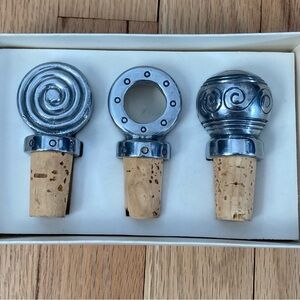 NWT Pier 1 Aluminum and Cork Boxed Bottle Stopper Set of 3